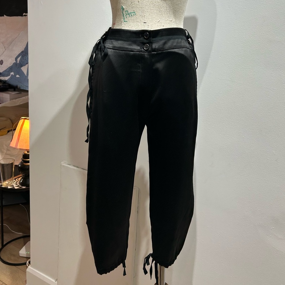 Ann Demeulemeester Black Cropped Tie-Hem Trousers